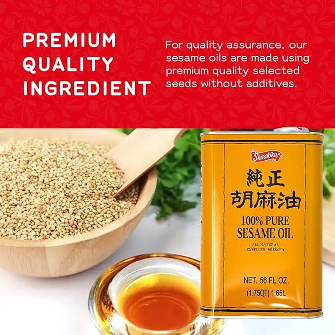 Shirakiku Pure Japanese Sesame Seed Oil - Premium Low Carb Expeller Pressed and Rich Flavor Natural Sesame Seed Oil - Perfect for Authentic Oriental Asian Cuisine (Toasted) - 56 Fl Oz