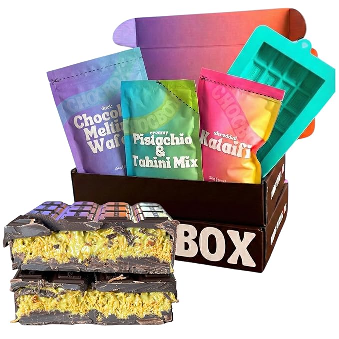 Chocbox Viral Dubai Dark Chocolate Bar Kit - Includes Chocolate Mold Choc Wafers Shredded Kataifi Pistachio Cream - DIY Gift Box Dubai Kit - Great Gift for Choco Lovers