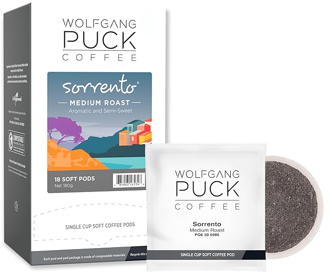 Wolfgang Puck Coffee Sorrento Blend Medium Roast 9.5 Gram soft Pods 18 Count (Pack of 3)
