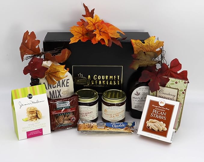 Gift Basket Village Gourmet Breakfast Basket: Pancake Mix Syrup Jams Cookies Candied Nuts Biscotti Dried Fruit Perfect Morning Delight 12x9x3” 6.38 lbs