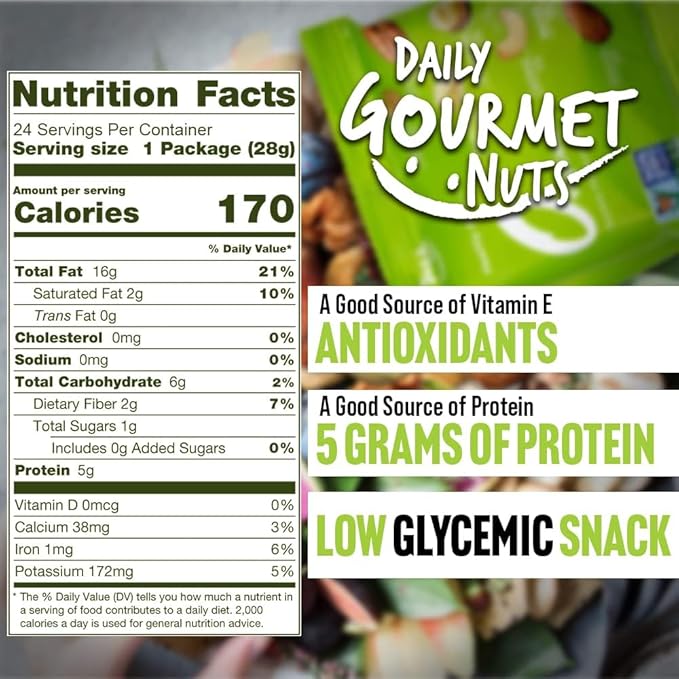 Daily Gourmet Nuts - Unsalted Mixed Nuts Snack Packs/Individually Wrapped Snacks/Nut Snacks/No Peanuts/Healthy Trail Mix Individual Packs/Deluxe Assorted Snacks / 48 Packs