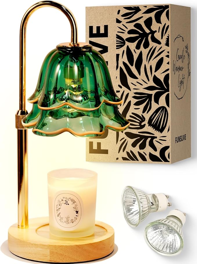 Flower Candle Warmer Lamp with Timer Dimmable Green Adjustable Height Candle Warming Light Wax Melt Warmer Candle Lamp for Jar Candles Birthday Housewarming Gifts for Women Mom