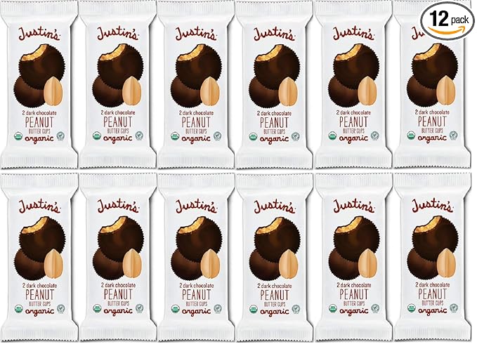 Justin's Dark Chocolate Peanut Butter Cups  1.4 Ounce (Pack of 12)