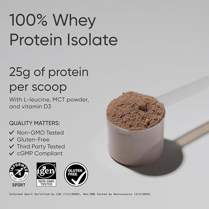 Sports Research® 100% Whey Protein Isolate Dark Chocolate - U.S. Sourced Protein Powder w/BCAAs - No Artificial Flavors or Gums- Informed Sport Tested · Gluten Free - 2lb Bulk Bag 25 Servings