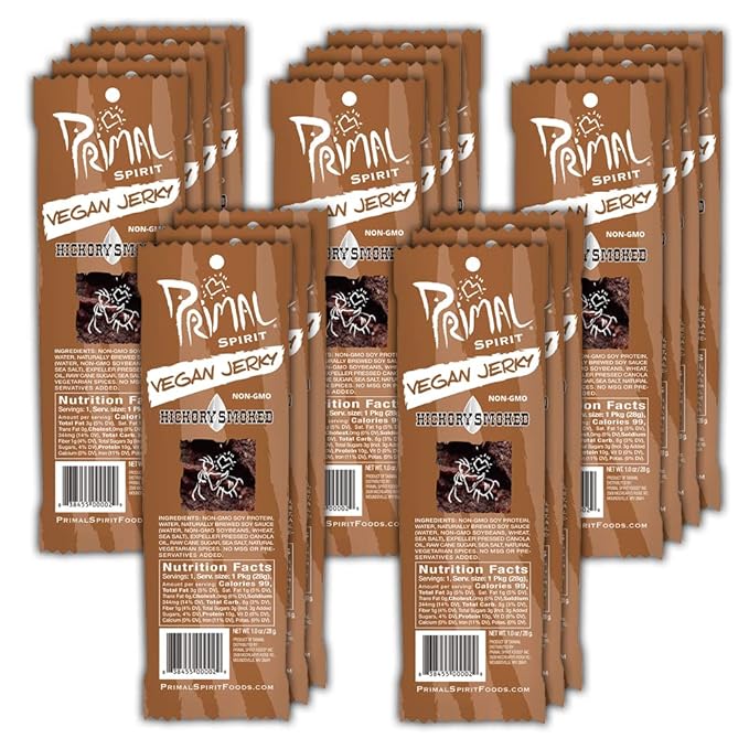 Primal Spirit Vegan Jerky – “Classic Flavor” – Hickory Smoked 10 g. Plant Based Protein per oz. Certified Non-GMO No Preservatives Sports Friendly Packaging (18 Pack 1 oz. ea.)