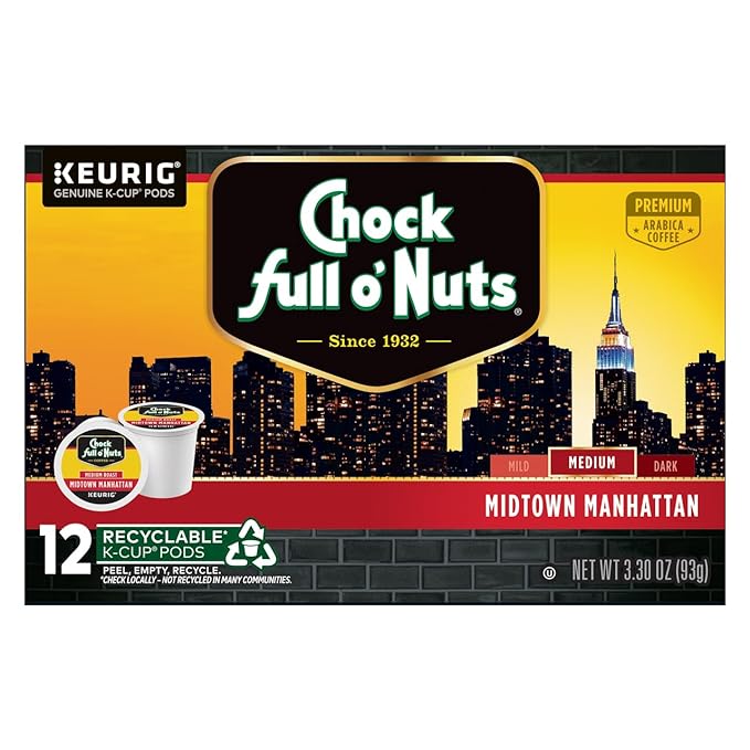 Chock Full o'Nuts Coffee K-Cup Pods (Midtown Manhattan Soho Morning &amp Upper West Side) Variety Pack