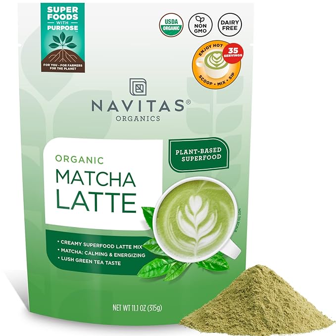Navitas Organics Instant Matcha Latte Mix – Simple &amp Convenient Blend For Sweet &amp Creamy Latte – Mix With Water – Dairy Free &amp Low Sugar – USDA Organic Non GMO Gluten Free (11.1oz. Bag