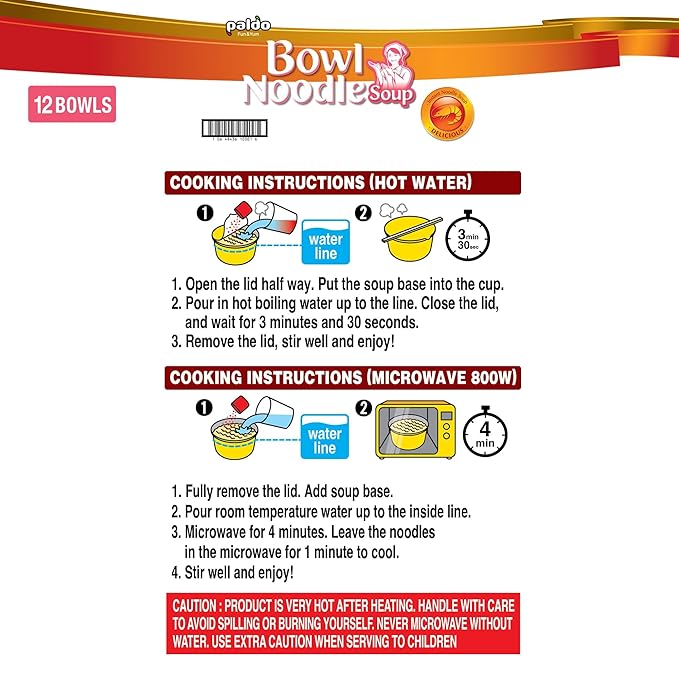 Paldo Fun &amp Yum Instant Cup Noodle Soup Bowl with Seafood Shrimp Flavored Broth Pack of 12 Best Oriental Style Korean Ramyun Most Loved Korean Noodles 팔도 새우 사발면 86g (3.03 oz) x 12