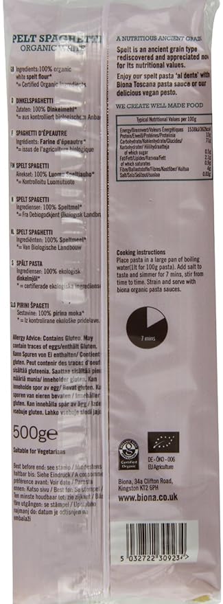 Biona Organic Spelt Spaghetti White 500g - Pack of 2