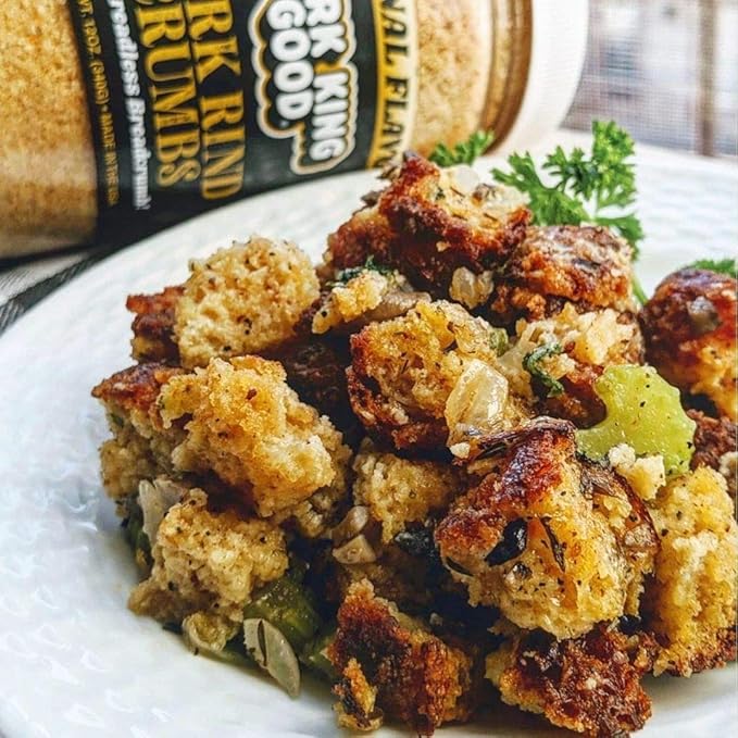Pork King Good - Pork Rind Breadcrumbs - 2 Pack! Keto Friendly Paleo Gluten-Free Sugar Free Zero Carb Panko Substitute (Two 12 Oz Jars) (Original 2 Pack)