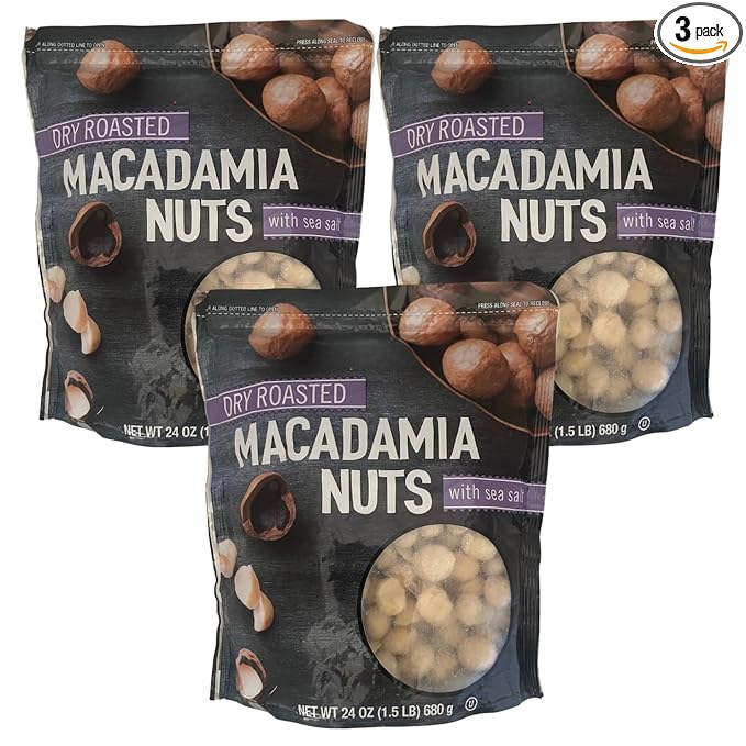 Dry Roasted Macadamia Nuts with Sea Salt – 4.5 LB (3 × 1.5 LB) – Kosher – Bundled by Bentronic