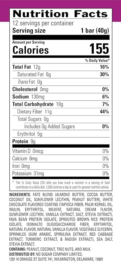 No Sugar Keto Bar Snack - Low Carb No Sugar Keto Snack Food with Keto Friendly Macros (12 x 1.41oz Bars Birthday Cake)