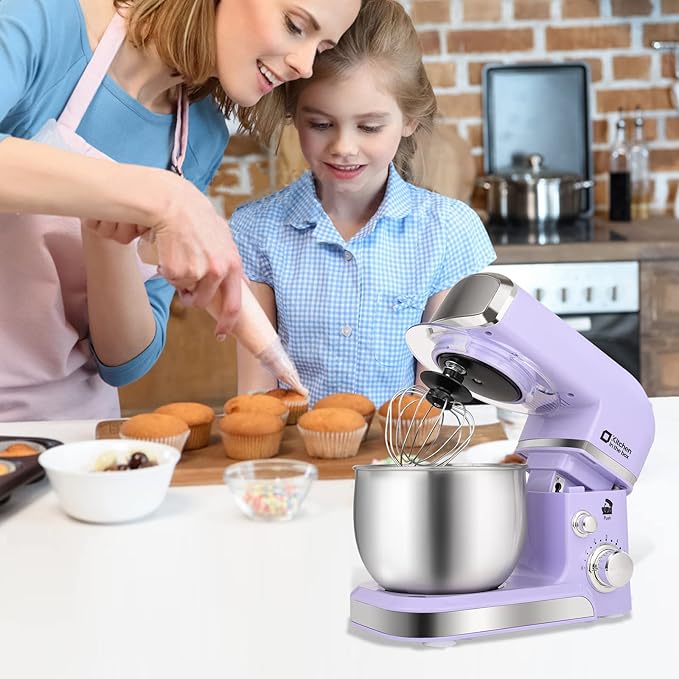 Stand Mixer Kitchen in the box 3.2Qt Small Electric Food Mixer6 Speeds Portable Lightweight Kitchen Mixer for Daily Use with Egg WhiskDough HookFlat Beater (Purple)