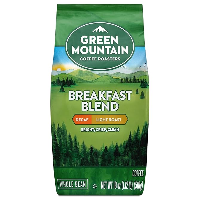 Green Mountain Coffee Roasters Breakfast Blend Decaf Whole Bean Coffee Bagged 18 oz