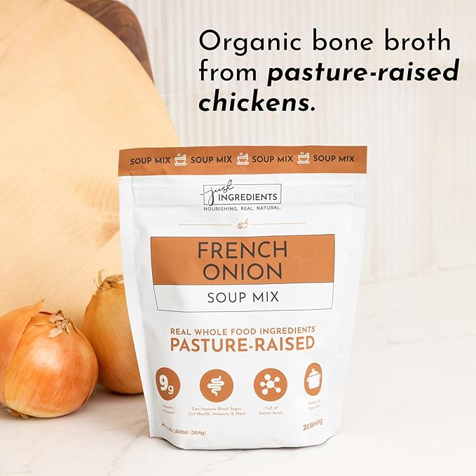 French Onion Soup Mix | 20 Servings | 9g Protein Per Serving | Pasture-Raised Bone Broth with Onion Garlic &amp Pepper | Supports Gut Health Immunity Joints &amp Skin*