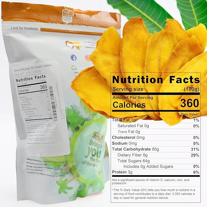No Sugar Added Dried Mango Slices 32 Oz Delicious Texture Soft &amp Juicy No Sugar Added Dried Mango Naturally Ripened Mangos Dried Fruits Gluten Free Non GMO Natural Source of Vitamin C in Resealab