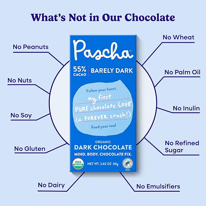 Pascha Organic Dark Chocolate Bars 55% Cacao Gluten Free &amp Non GMO 2.8 oz Pack of 10