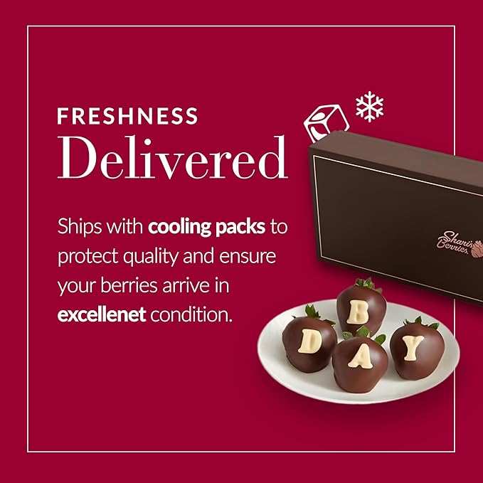 Shari’s Berries Happy Birthday Belgian Chocolate Covered Strawberries | Premium Birthday Gift Box (Full Dozen 12 Berries)
