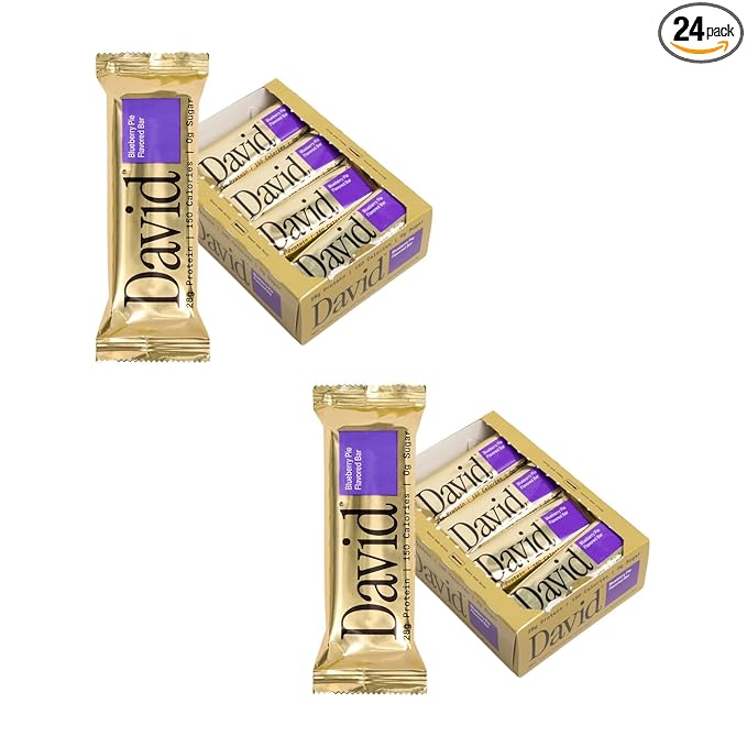 David Protein Bar Blueberry Pie 24 Protein Bars | 28g of Protein | 150 Calories | 0g of Sugar - High Protein Low Carb Gluten Free Protein Bar Pack of 24