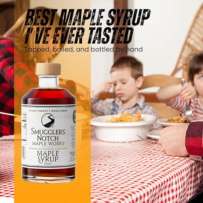 Smugglers’ Notch Maple Works – Single Forest Wood Fired – 100% Pure Vermont Maple Syrup – Natural Sweetener &amp Gluten Free – Rich Taste – Waffles and Pancakes Cocktails Marinades 12.68 Fl Oz. (3