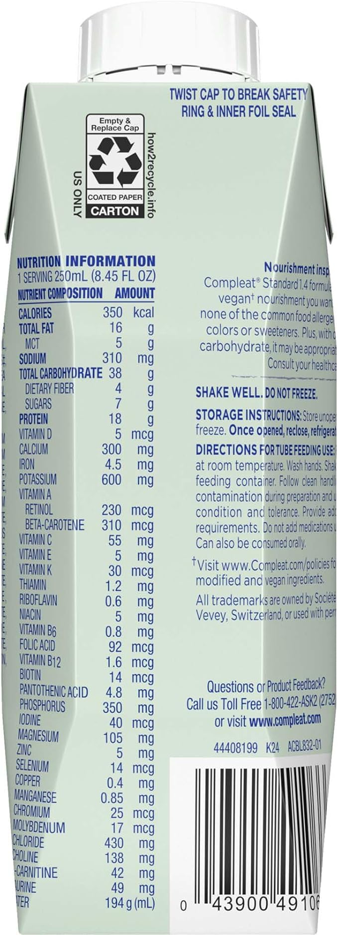 Nestle Compleat Standard 1.4 Cal Oral Supplement Vanilla 8.45 oz Carton 6 Count