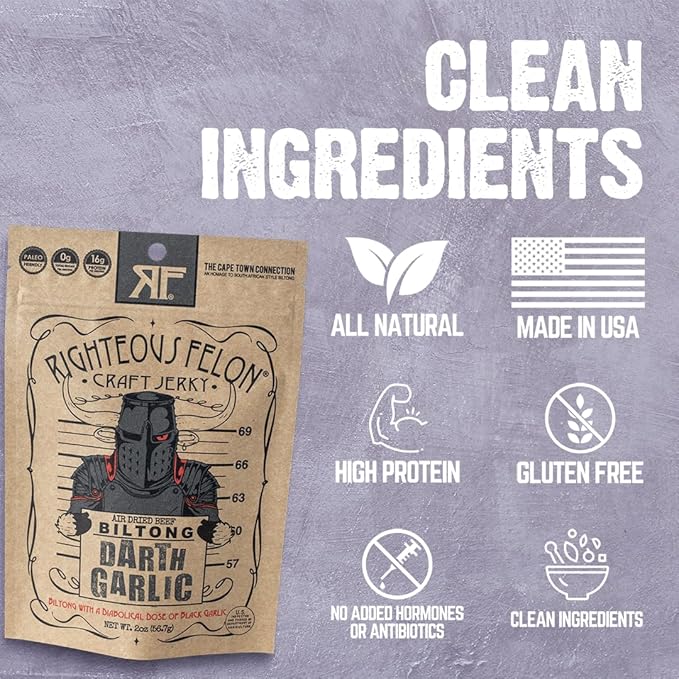 Righteous Felon Air Dried Biltong Beef Snack | KETO and PALEO | Gluten Free + High Protein | Hormone Free All Natural Biltong with No Artificial Flavors Antibiotics or Preservatives - 3 Pack