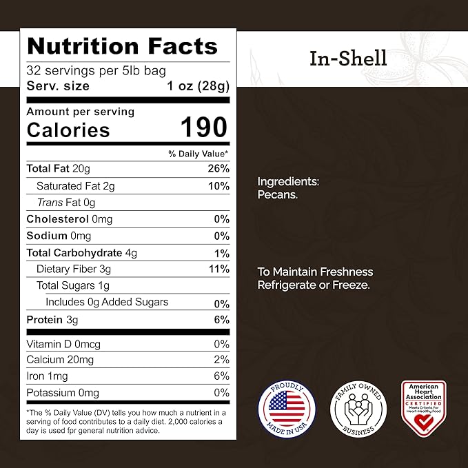 HUDSON PECAN: 20lb In-Shell Georgia Grown Pecans | Family-Owned Premium Southern Unshelled Nuts. Slightly Sweet Flavor (Gluten-Free Kosher Keto Snack Salad Topping or Baking Ingredient) 4x 5lb B
