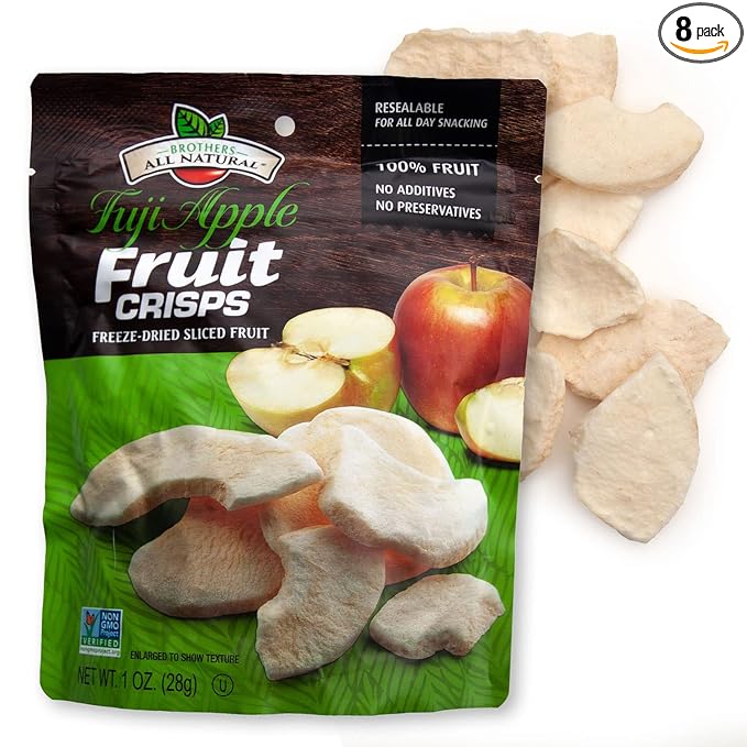 Brothers All Natural Freeze Dried Fruit Crisps Fuji Apple 1 Oz (Pack of 8) Made with 100% Fruit Gluten Free Soy Free Vegan Healthy Snack Resealable Pouch