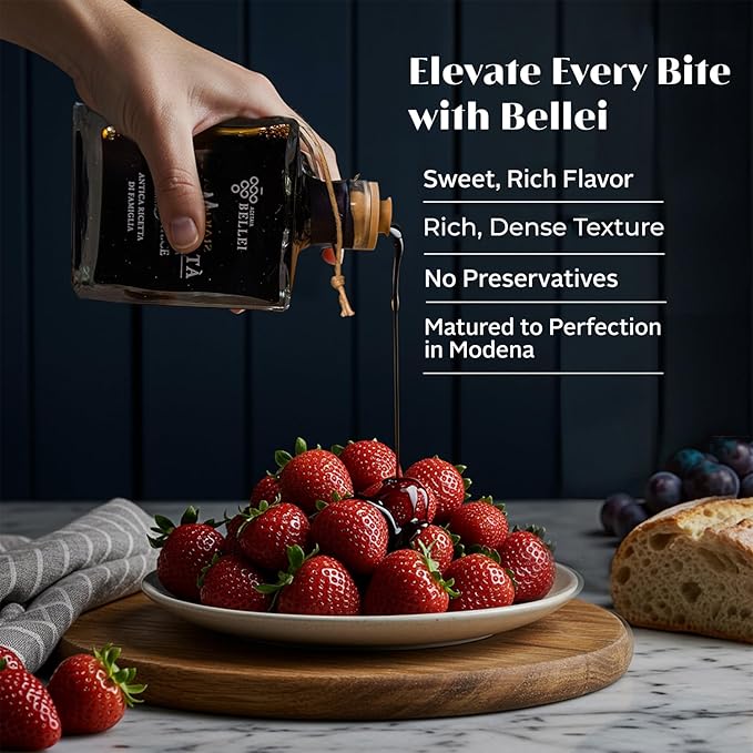 Bellei Rich &amp Thick Italian Balsamic Condiment with Cooked Grape Must Wine Vinegar &amp Balsamic of Modena Light Acidity Sua Maestà Denso Dolce – 250ml