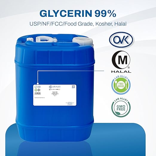 Lab Alley Glycerin USP/NF/FCC Grade Kosher Certified Halal GMO-Free - 5 Gallons