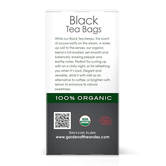 Garden of the Andes - Organic Ceylon Black Tea - 20 Tea Bags per Box Pack of 6 (120 Tea Bags) - Estate-Grown Single-Origin - Robust Aromatic Flavor Traceable Farm-to-Cup