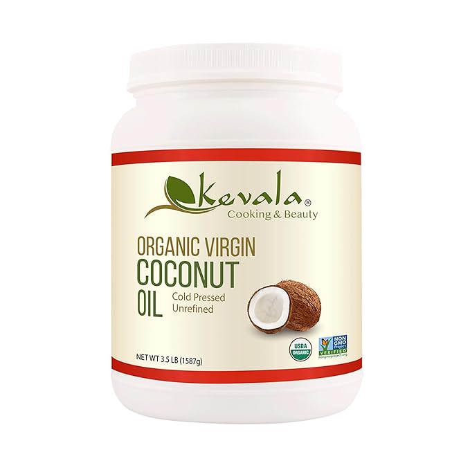 Kevala Organic Coconut Oil - Oil with a Fresh Coconut Scent Perfect for Both Cooking and Skincare Complements Recipes from Many Cultures Smooth and Delicate in Body Massages 3.5 lb 56oz