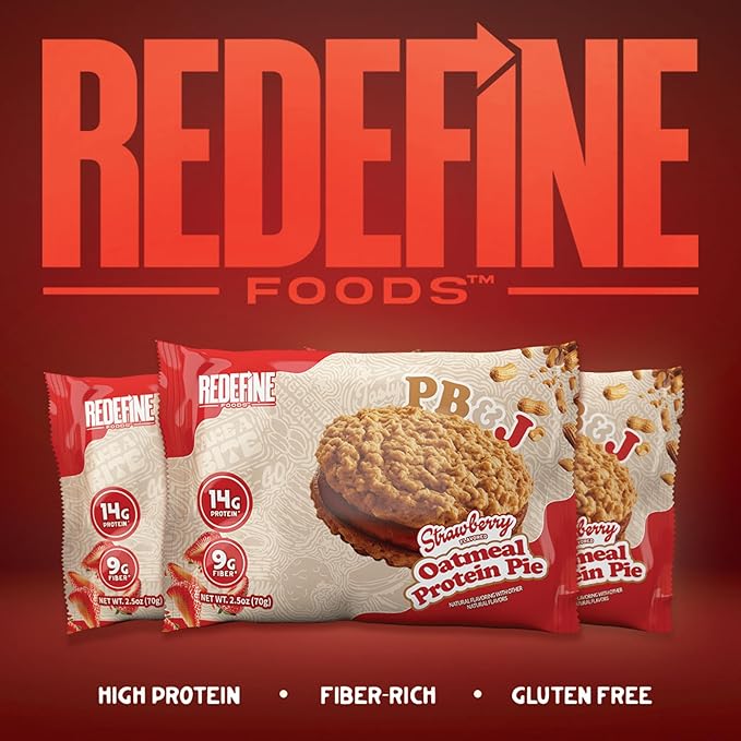 Redefine Foods Oatmeal Protein Pie Peanut Butter &amp Jelly - 8 Count - 14g of Protein Per Serving - Non-GMO