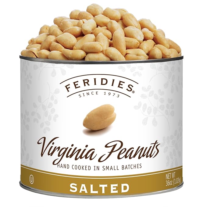 FERIDIES Extra Large Gourmet Virginia Salted Peanuts Cooked in Pure Peanut Oil No Preservatives Non-Gmo Kosher Certified - 36 Oz Tin