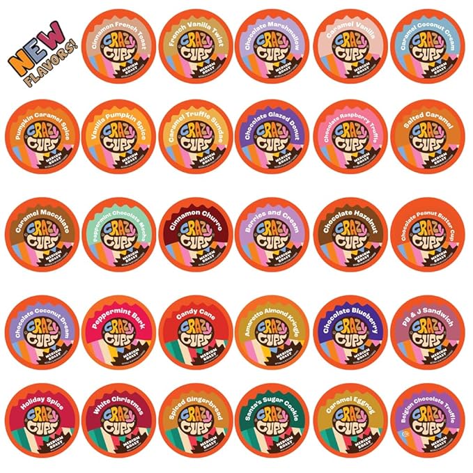 Crazy Cups Flavored Coffee Pods Variety Pack Medium Roast Single Serve in Recyclable for Keurig K cups Machines 50 Count