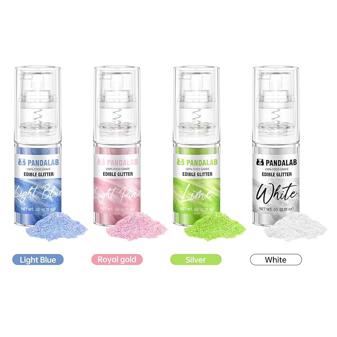 Edible Glitter Spray – Pandalab Food Grade Drink Shimmer Powder Luster Dust Spray for Cocktails Cakes Cupcakes Chocolate &amp Baking White Light Blue Light Green Light Pink 5g / Bottle