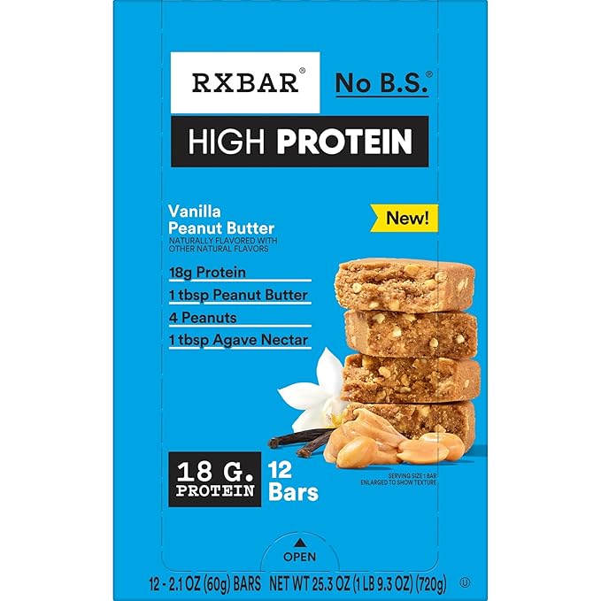 RXBAR High Protein Bars Gluten Free Protein Snacks Vanilla Peanut Butter 25.3oz Box (12 Bars)