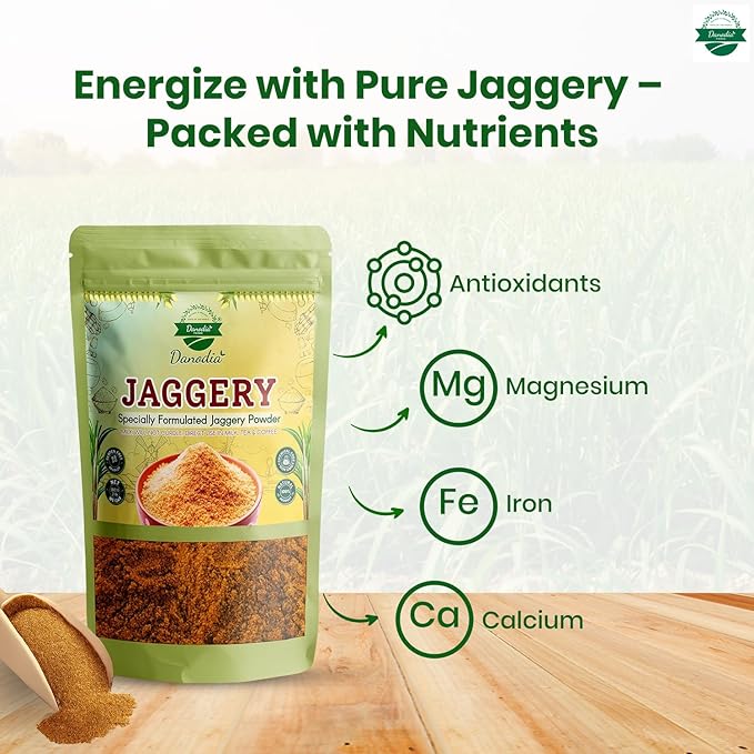 Danodia Foods Organic Jaggery Powder (2 lbs/950G) | Gluten Free Traditionally No Anti Caking Agent No Additives | Unique Sugar Substitute Best Of Indian Sweetener (Resealable Pouch)