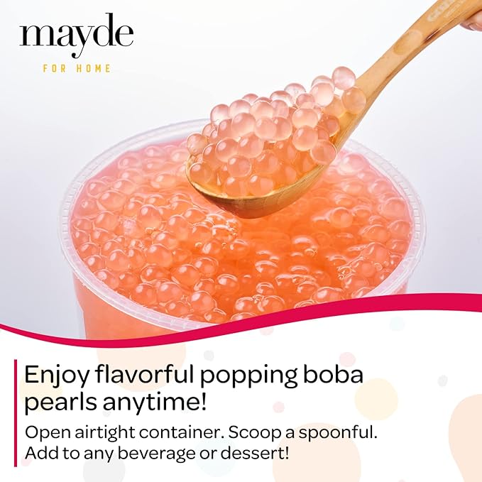 Mayde Popping Boba Pearls for Drinks Desserts &amp Breakfast Bowls (Rose Flavor 7 Pounds)