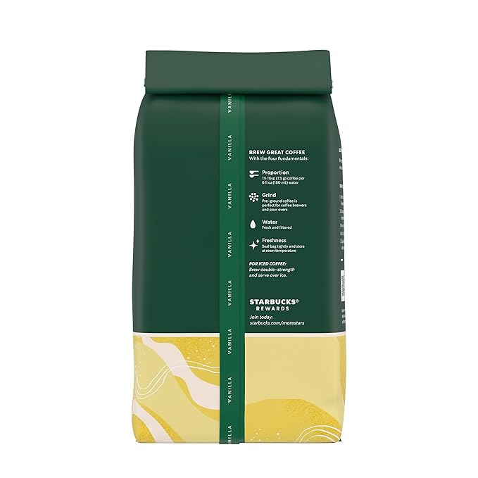 Starbucks Ground Coffee Flavored Hot or Iced Coffee Vanilla Six 11 oz Bags
