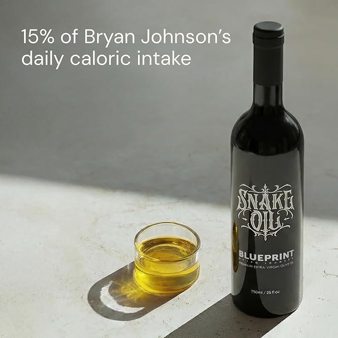 Blueprint Bryan Johnson Olive Oil – Snake Oil- High Polyphenol Extra Virgin Olive Oil (400+ mg/kg) – Cold Pressed Early Harvest First Cold Press EVOO – Keto Paleo Non-GMO – 750ml Glass Bottle