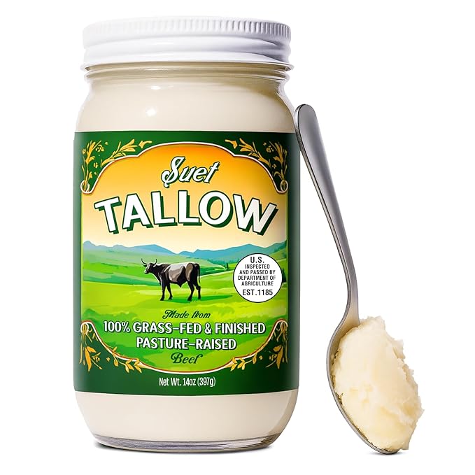 Pasture Raised Beef Tallow Grass-Fed &amp Grass-Finished Made from Beef Suet for more nutrients Glass Jar