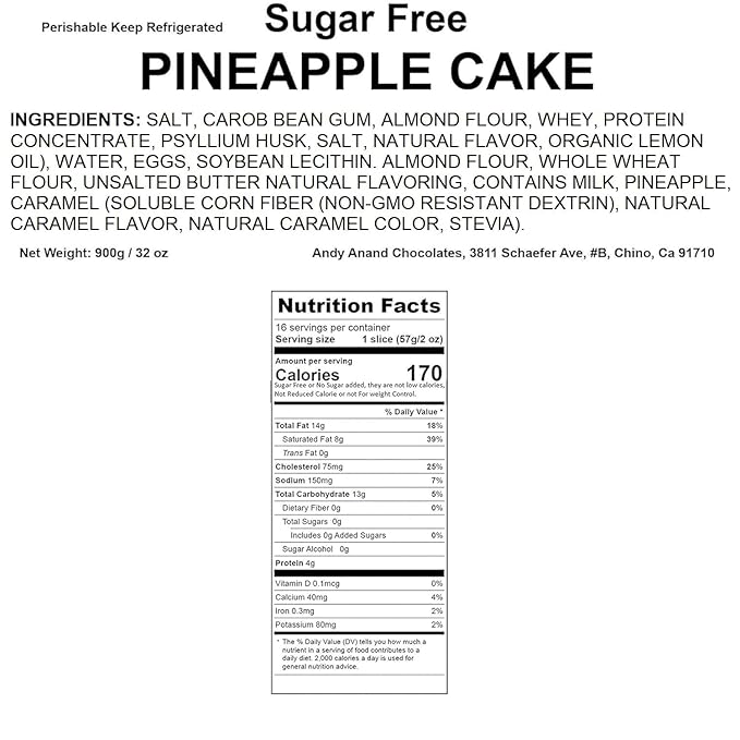 Andy Anand Sugar-Free Pineapple Cake 9 Gift Box Diabetic-Friendly All-Natural Ingredients No Preservatives Freshly Baked Luxuriously Creamy - 2 lbs