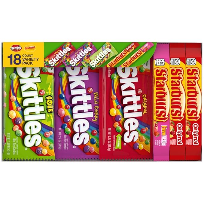 SKITTLES &amp Starbust Assorted Candy Variety Pack for Holidays Gifts Parties Candy Assortment 37.05 oz (18 Count) Bulk Box