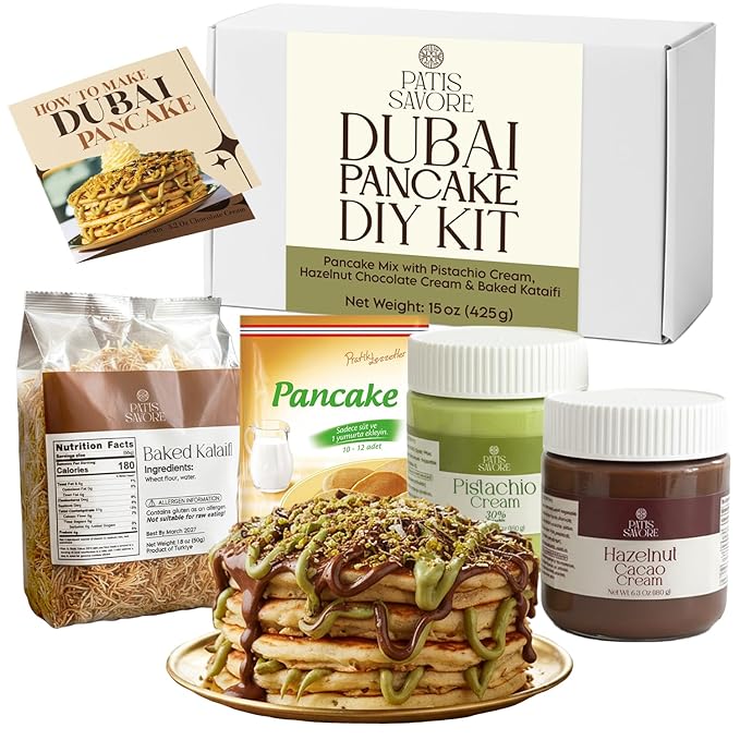 Dubai Pancake DIY Set – All-in-One Chocolate Pancake Kit | Viral Dessert Creation Set with Creams &amp Toppings | Complete Dubai-Inspired Baking Experience
