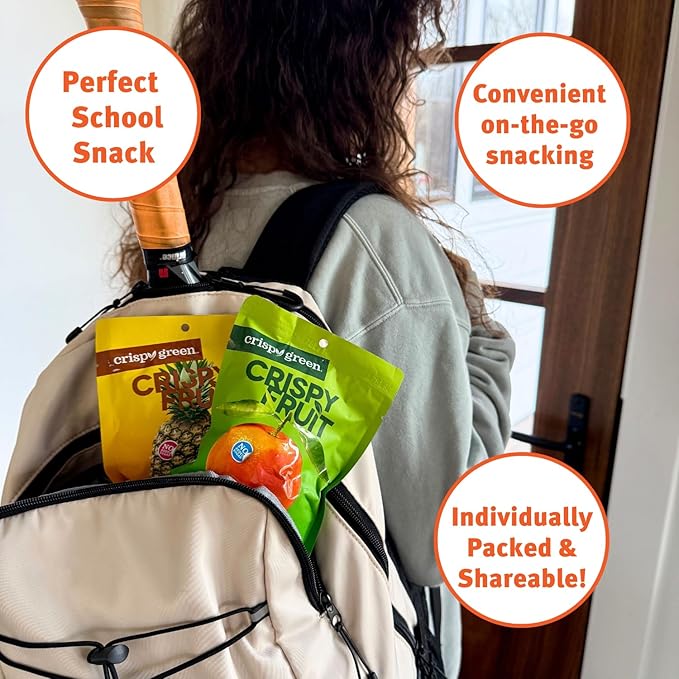 Crispy Green Freeze-Dried Tangerine Fruit Snacks 0.42 Oz (Pack of 12) 100% Pure Fruit All-Natural No Added Sugar Single-Serve Bags for Healthy Snacks &amp School Lunches