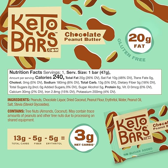 KETO BARS : The Original High Fat Low Carb Ketogenic Bar. Gluten Free Homemade with simple ingredients. [Chocolate Peanut Butter 10 Pack]