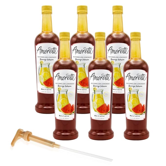Amoretti - Watermelon Lemonade Beverage Infusion - Drink Mix &amp Water Enhancer with Pump for Flavoring Cocktails Waters Teas and other Beverages Preservative Free