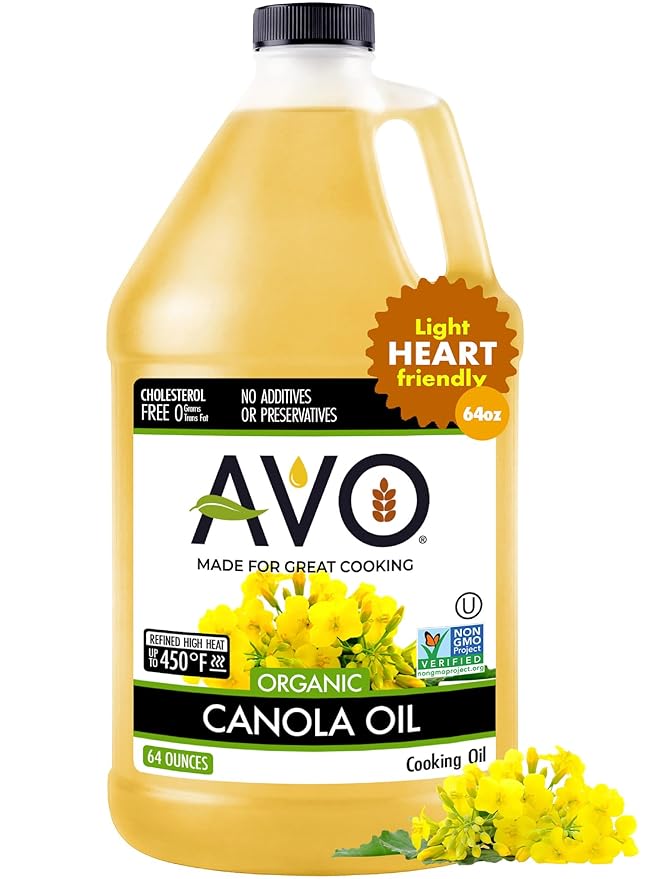 AVO Organic Canola Oil for Cooking Frying Baking Salads Vinaigrette Marinades - General Organic Cooking Oil 64 Fl-oz (Half a Gallon) NO preservatives added High Smoke Point 465°F