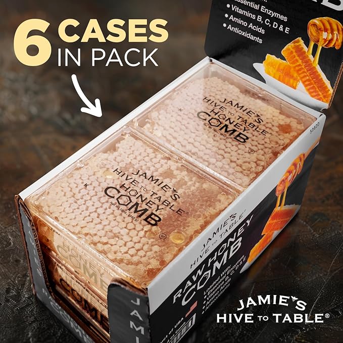 Jamie's Hive To Table 100% Raw Honeycomb 72 Oz (Pack of 6) – All-Natural Pure Georgia Honeycomb – Fresh Georgia Honeycomb with Bee Pollen and Propolis No Additives or Preservatives Non-GMO